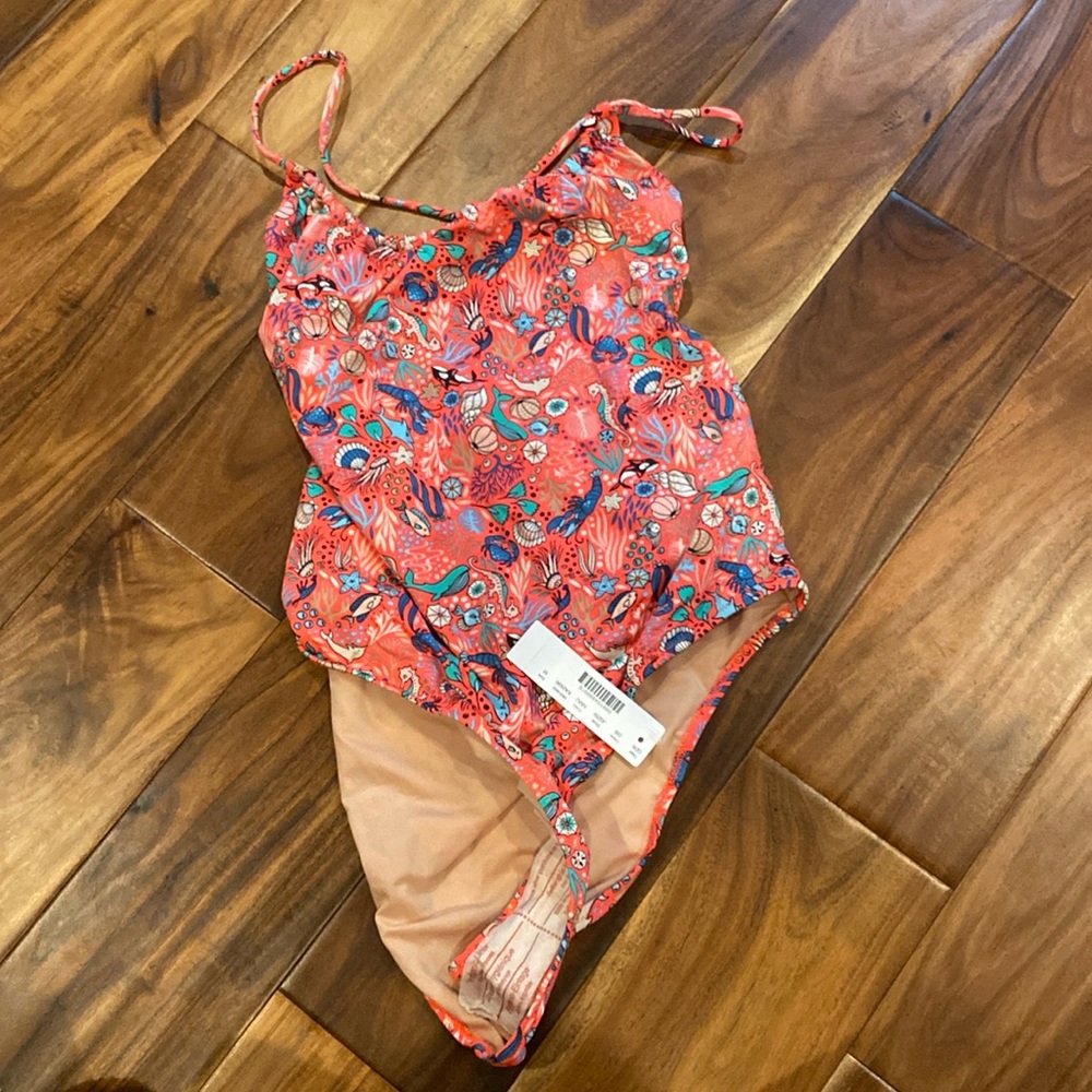 J Crew Playa printed Rockaway ruched one-piece swimsuit in neon multi